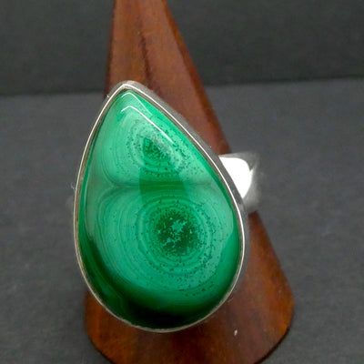 Malachite Ring | Teardrop Cabochon | 925 Silver Setting | Adjustable Band | US Size 7 - 8  | Detox, Feminine Power | Crystal Heart Melbourne Australia est 1986