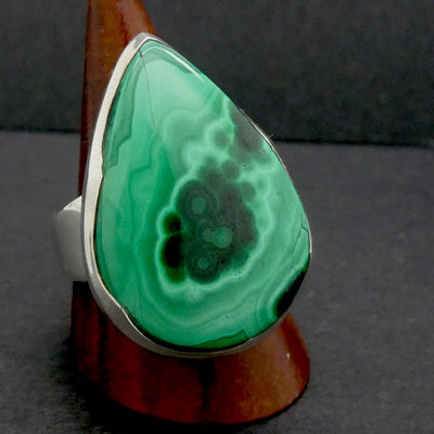 Malachite Ring | Teardrop Cabochon | 925 Silver Setting | Adjustable Band | US Size 6.5 | Aus M1/2 | Detox, Feminine Power | Crystal Heart Melbourne est 1986