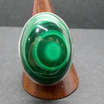 Malachite Ring | Oval Cabochon | 925 Silver Setting | Adjustable Band | US Size 7.5 | Aus O1/2 | Detox, Feminine Power | Crystal Heart Melbourne est 1986