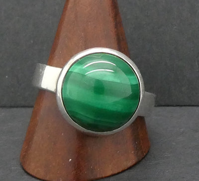 Malachite Ring | Round Cabochon | 925 Silver Setting | Adjustable Band | US Size 9 | Aus R1/2 | Detox, Feminine Power | Crystal Heart Melbourne est 1986