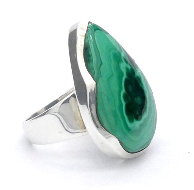 Malachite Ring | Teardrop Cabochon | 925 Silver Setting | Adjustable Band | US Size 6.5 | Aus M1/2 | Detox, Feminine Power | Crystal Heart Melbourne est 1986