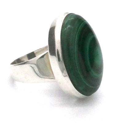 Malachite Ring | Oval Cabochon | 925 Silver Setting | Adjustable Band | US Size 7.5 | Aus O1/2 | Detox, Feminine Power | Crystal Heart Melbourne est 1986