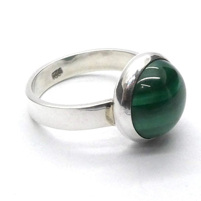 Malachite Ring | Round Cabochon | 925 Silver Setting | Adjustable Band | US Size 9 | Aus R1/2 | Detox, Feminine Power | Crystal Heart Melbourne est 1986