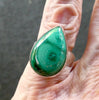 Malachite Ring | Teardrop Cabochon | 925 Silver Setting | Adjustable Band | US Size 7 - 8  | Detox, Feminine Power | Crystal Heart Melbourne Australia est 1986