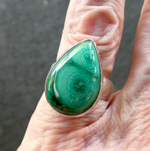 Load image into Gallery viewer, Malachite Ring | Teardrop Cabochon | 925 Silver Setting | Adjustable Band | US Size 7 - 8  | Detox, Feminine Power | Crystal Heart Melbourne Australia est 1986