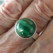 Load image into Gallery viewer, Malachite Ring | Round Cabochon | 925 Silver Setting | Adjustable Band | US Size 9 | Aus R1/2 | Detox, Feminine Power | Crystal Heart Melbourne est 1986