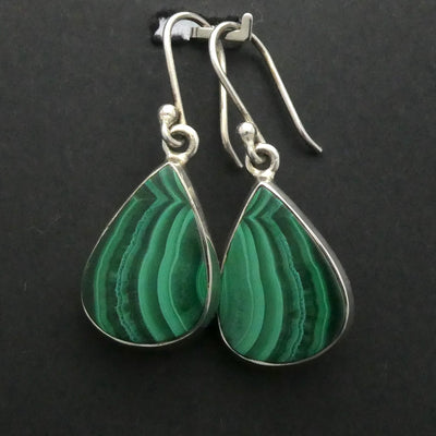 Malachite Earring | Teardrop Cabochons | Bezel Set | 925 Sterling Silver | Empower the Feminine | Detox | Empower | Crystal Heart Melbourne Australia since 1986
