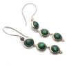 Malachite Earrings, Three Round dangling cabochons , 925 Silver, KT