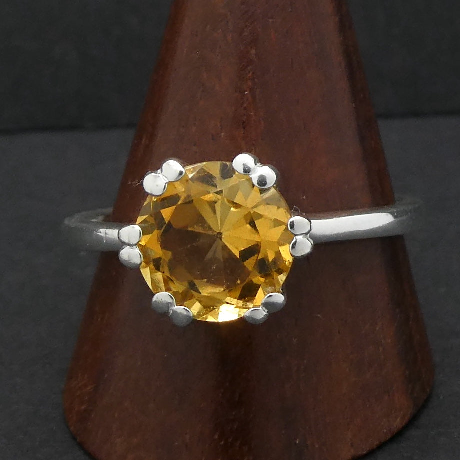 Citrine Ring | Faceted Round | 925 Sterling Silver | Prong Setting | US Size 8 or 10 |Positive Abundance Energy | Confidence | Crystal Heart  Australia 1986
