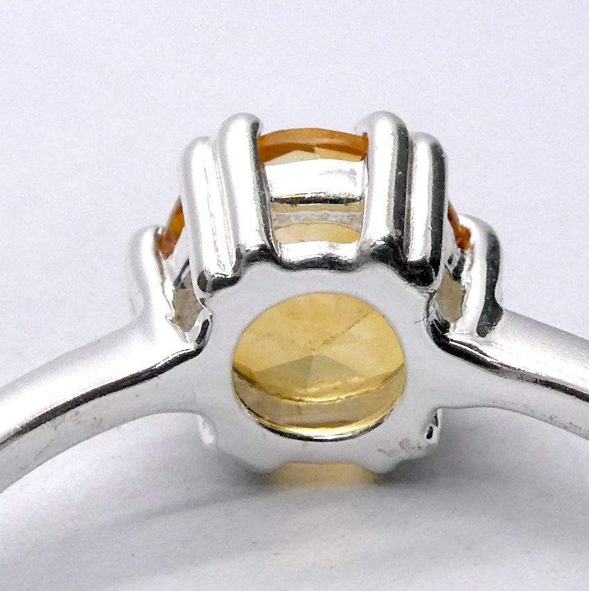 Citrine Ring | Faceted Round | 925 Sterling Silver | Prong Setting | US Size 8 or 10 |Positive Abundance Energy | Confidence | Crystal Heart  Australia 1986
