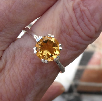 Citrine Ring | Faceted Round | 925 Sterling Silver | Prong Setting | US Size 8 or 10 |Positive Abundance Energy | Confidence | Crystal Heart  Australia 1986
