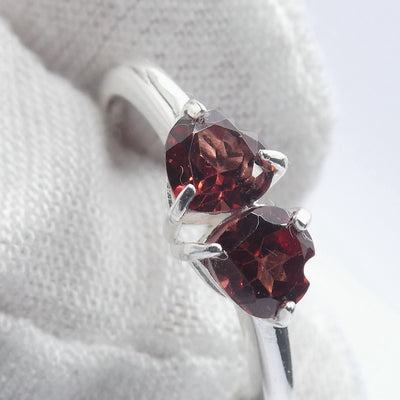 Garnet Ring | Twin Hearts | Romantic | 925 Sterling Silver | US Size 6.7.8.9.10 |  Genuine Gems from Crystal Heart Melbourne Australia since 1986