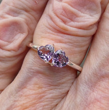 Load image into Gallery viewer, Amethyst Ring, Twin Hearts, Faceted AA Stones, 925 Sterling Silver