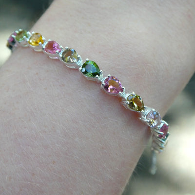 Tourmaline Bracelet | 20 faceted teardrops | Dainty Adjustable | Red Pink Yellow Gold | 925 Sterling Silver | Crystal Heart Melbourne Australia since 1986