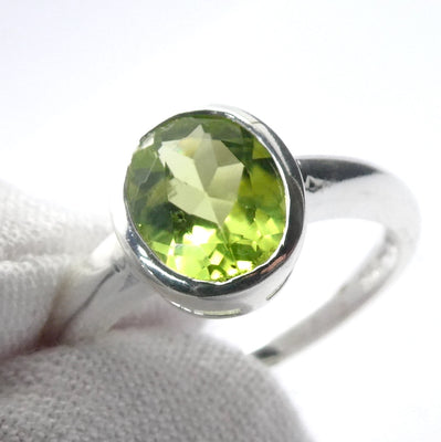 Peridot Ring | Faceted Oval | Clear Apple Green | 925 Sterling Silver | Bezel set | US Ring Size 6, 7 or 8 |  Crystal Heart Melbourne Australia since 1986