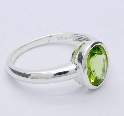 Peridot Ring | Faceted Oval | Clear Apple Green | 925 Sterling Silver | Bezel set | US Ring Size 6, 7 or 8 |  Crystal Heart Melbourne Australia since 1986