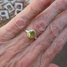 Load image into Gallery viewer, Peridot Ring | Faceted Oval | Clear Apple Green | 925 Sterling Silver | Bezel set | US Ring Size 6, 7 or 8 |  Crystal Heart Melbourne Australia since 1986