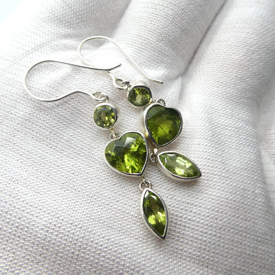 Dainty Peridot Earrings | Faceted Heart, Round & Marquis| 925 Sterling Silver | Joyful Heart Luck Prosperity | Genuine Gems Crystal Heart Australia since 1986
