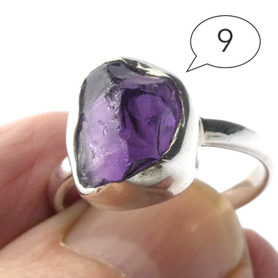Amethyst Ring | Raw Uncut nugget | Gem Quality | 925 Silver | US Size 5 or 9 | Genuine Gems from Crystal Heart Melbourne Australia since 1986
