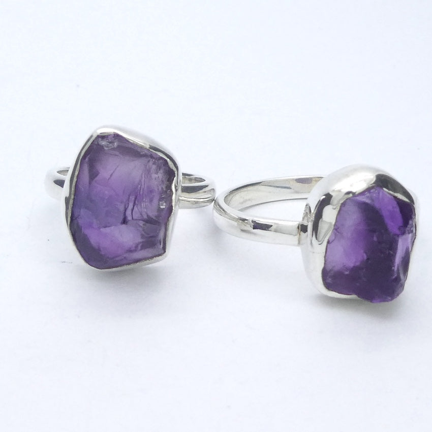 Amethyst Ring | Raw Uncut nugget | Gem Quality | 925 Silver | US Size 5 or 9 | Genuine Gems from Crystal Heart Melbourne Australia since 1986