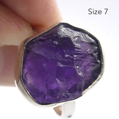 Amethyst Ring | Raw Uncut nugget | Gem Quality | 925 Silver | US Size 7 or 8 | Genuine Gems from Crystal Heart Melbourne Australia since 1986