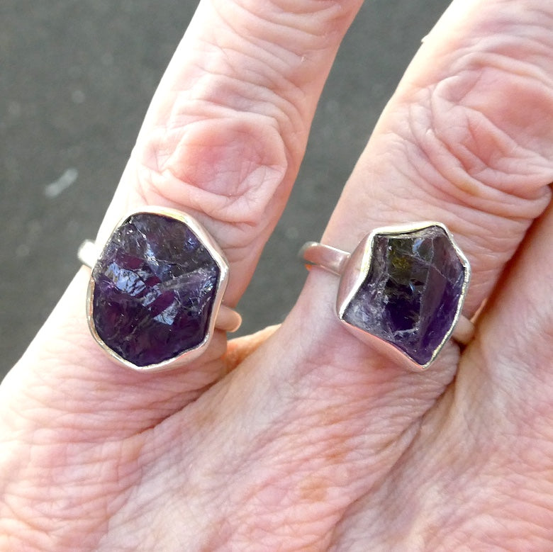 Amethyst Ring | Raw Uncut nugget | Gem Quality | 925 Silver | US Size 7 or 8 | Genuine Gems from Crystal Heart Melbourne Australia since 1986