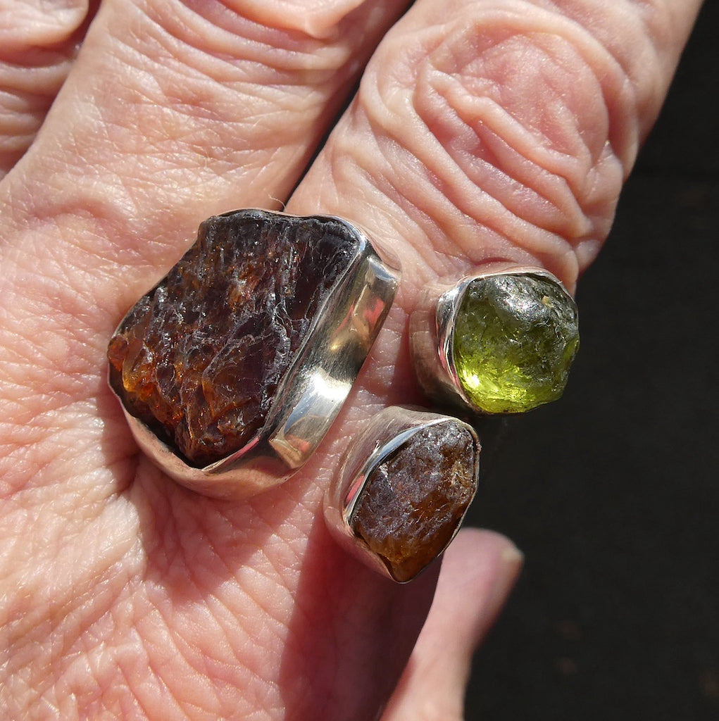 Raw Nugget Gemstone Ring | Orange Garnet Peridot | 925 Sterling Silver | US Size 8 | AUS P1/2 | Genuine Gems from Crystal Heart Melbourne Australia est 1986