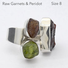 Load image into Gallery viewer, Raw Nugget Gemstone Ring | Orange Garnet Peridot | 925 Sterling Silver | US Size 8 | AUS P1/2 | Genuine Gems from Crystal Heart Melbourne Australia est 1986