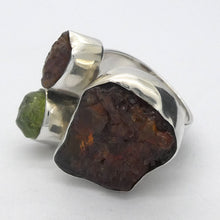 Load image into Gallery viewer, Raw Nugget Gemstone Ring | Orange Garnet Peridot | 925 Sterling Silver | US Size 8 | AUS P1/2 | Genuine Gems from Crystal Heart Melbourne Australia est 1986