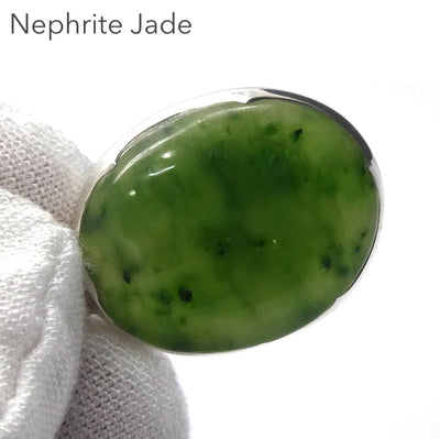 Nephrite Jade Pendant | Oval Cabochon | 925 Sterling Silver | Good colour and Translucency | Refined Heart Energy | Genuine Gems from Crystal Heart Melbourne Australia since 1986