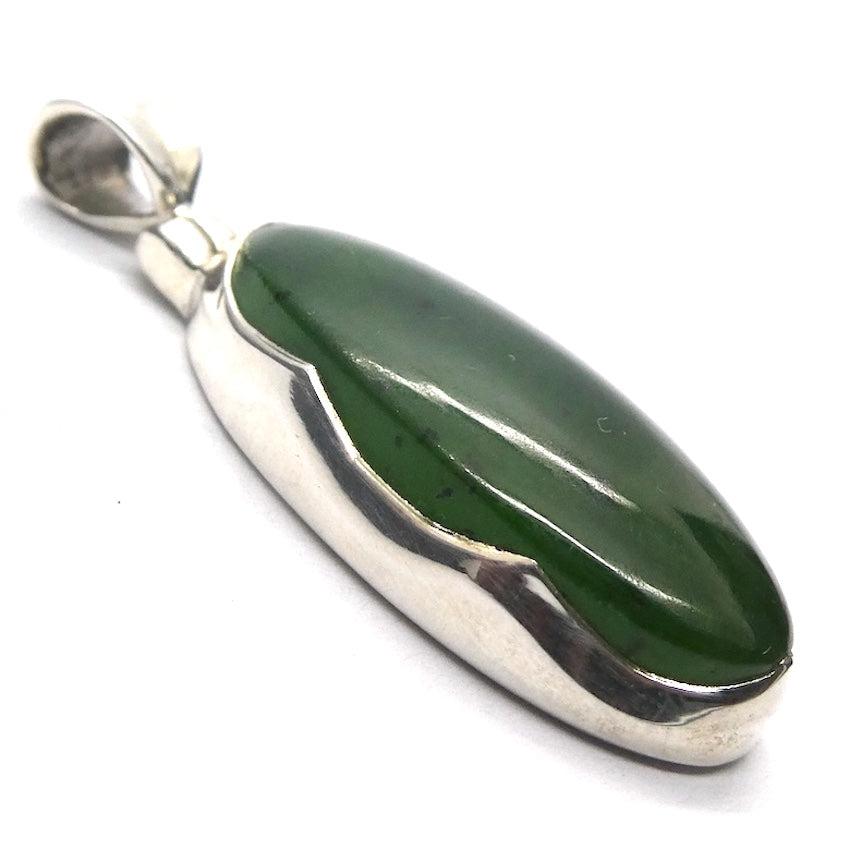 Nephrite Jade Pendant | Oval Cabochon | 925 Sterling Silver | Good colour and Translucency | Refined Heart Energy | Genuine Gems from Crystal Heart Melbourne Australia since 1986