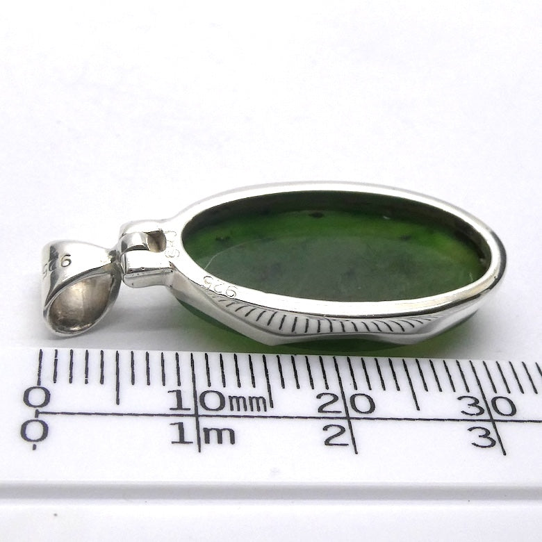 Nephrite Jade Pendant | Oval Cabochon | 925 Sterling Silver | Good colour and Translucency | Refined Heart Energy | Genuine Gems from Crystal Heart Melbourne Australia since 1986