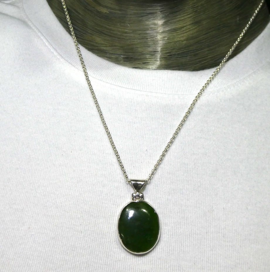 Jade Pendant, Oval Cabochon, 925 Sterling Silver, g2