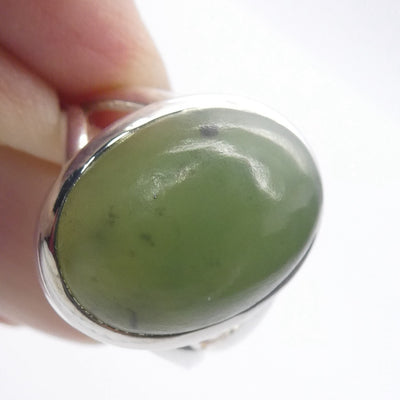Nephrite Jade Ring | Oval Cabochon | 925 Sterling Silver | US Size 7 | AUS Size N1/2 | Refined Heart Energy | Crystal Heart Melbourne Australia since 1986