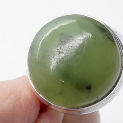 Nephrite Jade Ring | Round Cabochon | 925 Sterling Silver | US Size 8.75 | AUS Size R | Refined Heart Energy | Crystal Heart Melbourne Australia since 1986