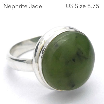 Nephrite Jade Ring | Round Cabochon | 925 Sterling Silver | US Size 8.75 | AUS Size R | Refined Heart Energy | Crystal Heart Melbourne Australia since 1986