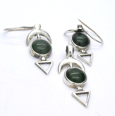 Nephrite Jade Pendant Earring | Dainty Set | 925 Sterling Silver | Good colour and Translucency | Refined Heart Energy | Genuine Gems from Crystal Heart Melbourne Australia since 1986