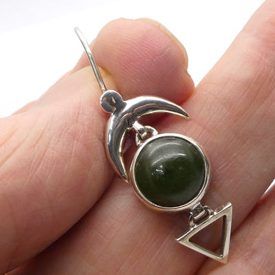 Nephrite Jade Pendant Earring | Dainty Set | 925 Sterling Silver | Good colour and Translucency | Refined Heart Energy | Genuine Gems from Crystal Heart Melbourne Australia since 1986