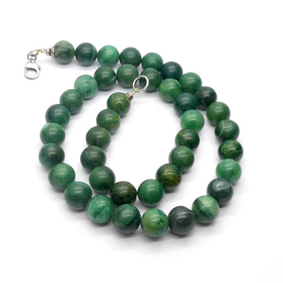 Myanmar Jade Necklace | 10 mm beads by 44 cm long | Sterling Silver Clasp | Strong green| Heart Healing | Crystal Heart Melbourne Australia since 1986