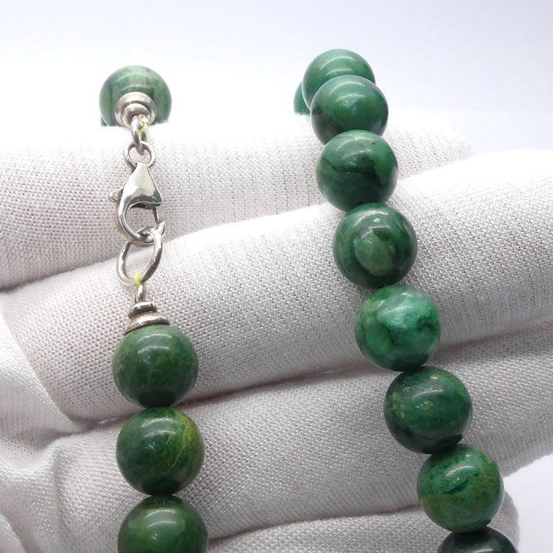 Myanmar Jade Necklace | 10 mm beads by 44 cm long | Sterling Silver Clasp | Strong green| Heart Healing | Crystal Heart Melbourne Australia since 1986