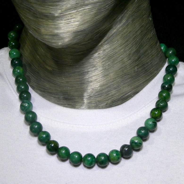 Myanmar Jade Necklace | 10 mm beads by 44 cm long | Sterling Silver Clasp | Strong green| Heart Healing | Crystal Heart Melbourne Australia since 1986