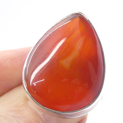Carnelian Ring | Large Teardrop Cabochon | 925 Sterling Silver | Good Colour & translucency | Creativity Focus | Crystal Heart Melbourne Australia est 1986 |