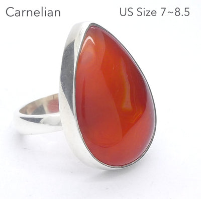 Carnelian Ring | Large Teardrop Cabochon | 925 Sterling Silver | Good Colour & translucency | Creativity Focus | Crystal Heart Melbourne Australia est 1986 |