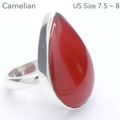 Carnelian Ring | Large Teardrop Cabochon | 925 Sterling Silver | Good Colour & translucency | Creativity Focus | Crystal Heart Melbourne Australia est 1986 |