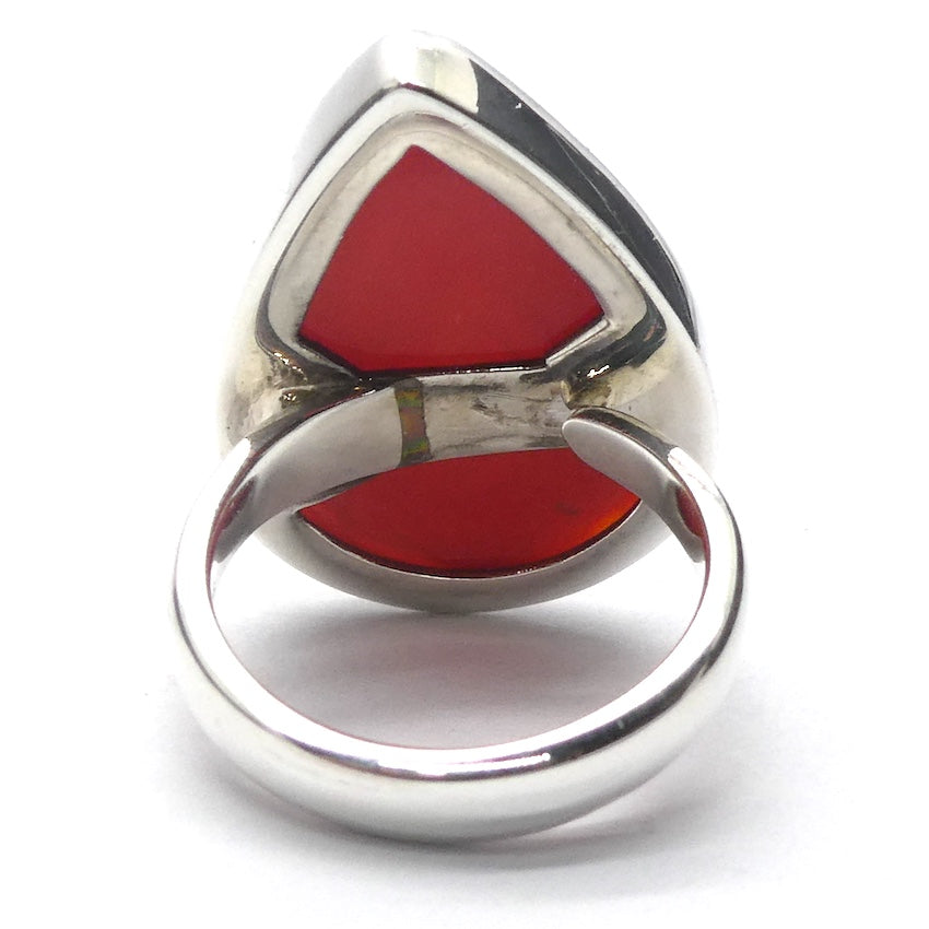 Carnelian Ring | Large Teardrop Cabochon | 925 Sterling Silver | Good Colour & translucency | Creativity Focus | Crystal Heart Melbourne Australia est 1986 |