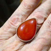 Load image into Gallery viewer, Carnelian Ring | Large Teardrop Cabochon | 925 Sterling Silver | Good Colour &amp; translucency | Creativity Focus | Crystal Heart Melbourne Australia est 1986 |