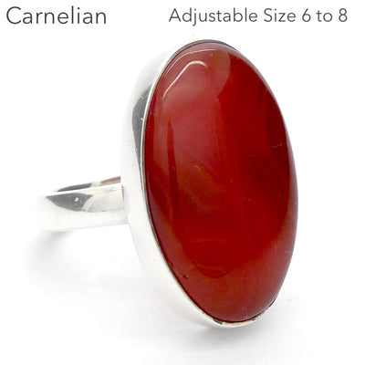 Carnelian Ring | Large Oval Cabochon | 925 Silver | US Size 6 to 8 | Good Colour, translucency | Creativity Focus | Crystal Heart Melbourne Australia est 1986 |