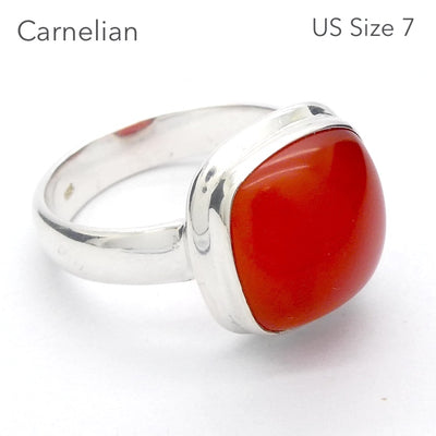 Carnelian Ring | Square Cabochon | 925 Sterling Silver | US Size 7 | Good Colour & translucency | Creativity Focus | Crystal Heart Melbourne Australia est 1986 |