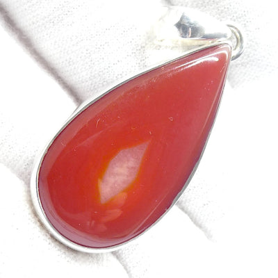 Carnelian Pendant | Teardrop Cabochon | 925 Sterling Silver | Good Colour & translucency | Creativity Focus | Crystal Heart Melbourne Australia est 1986 |