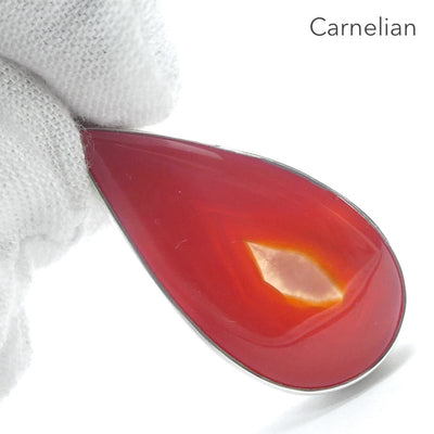 Carnelian Pendant | Teardrop Cabochon | 925 Sterling Silver | Good Colour & translucency | Creativity Focus | Crystal Heart Melbourne Australia est 1986 |